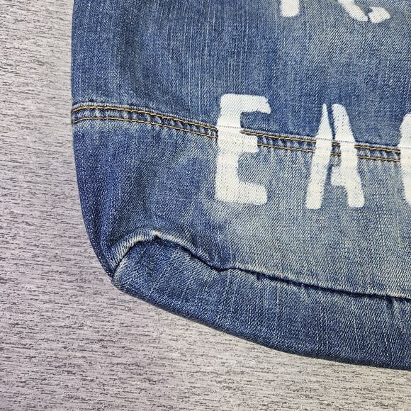 American Eagle Denim Tote Bag Blue AEO Jean Large Distressed Patch Cottage Logo - Picture 4 of 16